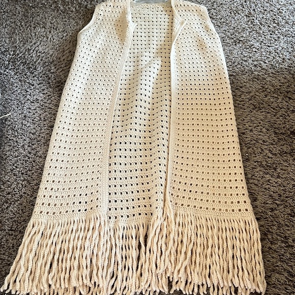 Handmade crouched open Cardigan Fringe trim Sleeves Size L - Picture 9 of 10